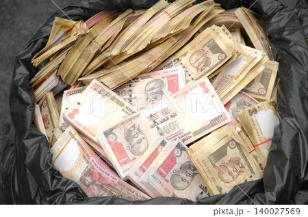 Indian Currency in a Bank 140027569