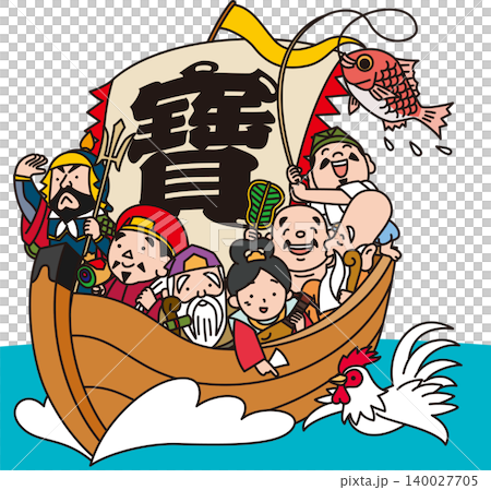 宝船と七福神と干支の酉 140027705
