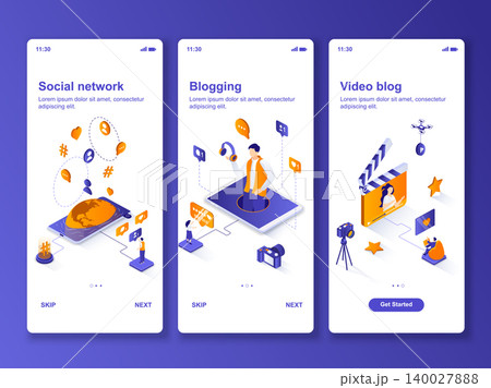 Social network isometric GUI design kit. 140027888
