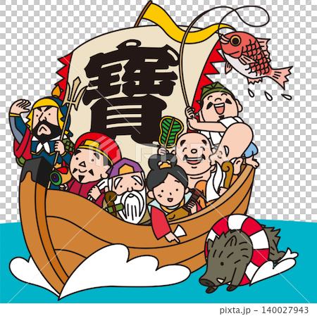 Treasure ship, Seven Lucky Gods, and the Year of the Boar (of the Chinese zodiac) Treasure ship, Seven Lucky Gods, and the Year of the Boar (of the Chinese zodiac) 140027943