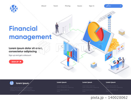 Financial management isometric landing page. Data analysis and strategy planning isometry concept. Business forecasting and risk management flat web page. Vector illustration with people characters. Financial management isometric landing page. Data analysis and strategy planning isometry concept. Business forecasting and risk management flat web page. Vector illustration with people characters. 140028062