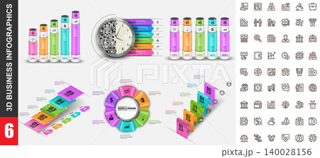 Bundle 3d infographics vector design template with set business icons pixel perfect. Can be used for steps, business processes, workflow, diagram, flowchart concept, marketing icons, info graphics. Bundle 3d infographics vector design template with set business icons pixel perfect. Can be used for steps, business processes, workflow, diagram, flowchart concept, marketing icons, info graphics. 140028156