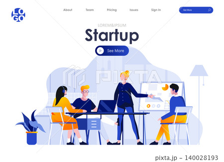 Startup project flat landing page design. Business meeting of creative team with whiteboard presentation scene with header. Communication and conversations between colleagues. Work process situation. Startup project flat landing page design. Business meeting of creative team with whiteboard presentation scene with header. Communication and conversations between colleagues. Work process situation. 140028193