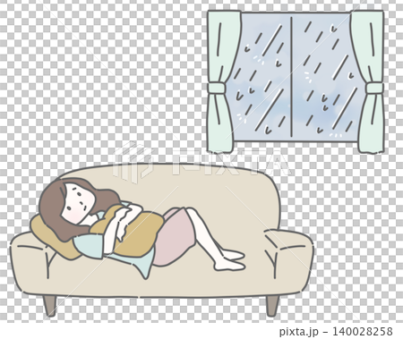A woman lying down due to feeling unwell caused by low pressure. A woman lying down due to feeling unwell caused by low pressure. 140028258