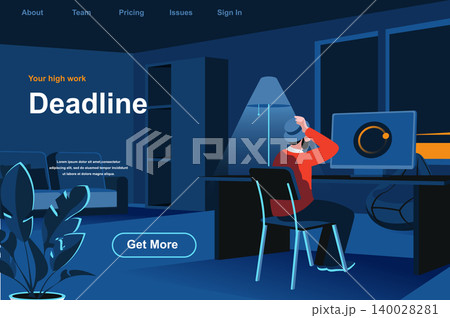 Work deadline isometric landing page. Tired man at workplace in office website template. Effective task management and productivity, stressful work and overworking perspective flat vector illustration Work deadline isometric landing page. Tired man at workplace in office website template. Effective task management and productivity, stressful work and overworking perspective flat vector illustration 140028281