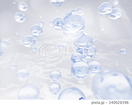 Blue gel serum bubbles on transparent liquid texture background. Floating cosmetic water spheres, skin collagen serum, moisture cream or lotion. Beauty care jelly mask with oil drops. 3D illustration Blue gel serum bubbles on transparent liquid texture background. Floating cosmetic water spheres, skin collagen serum, moisture cream or lotion. Beauty care jelly mask with oil drops. 3D illustration 140028396
