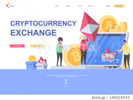 Cryptocurrency exchange flat landing page template. Digital money market, exchange and trading situation. Web page with people characters. Cryptocurrency and blockchain technology vector illustration. Cryptocurrency exchange flat landing page template. Digital money market, exchange and trading situation. Web page with people characters. Cryptocurrency and blockchain technology vector illustration. 140028543