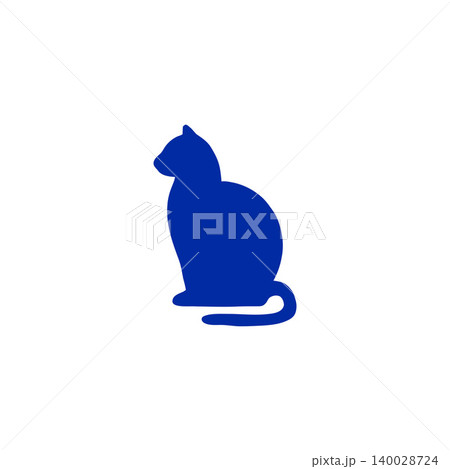 青い猫のシルエットイラスト・シンプルで汎用性の高いアイコン素材・白背景 青い猫のシルエットイラスト・シンプルで汎用性の高いアイコン素材・白背景 140028724
