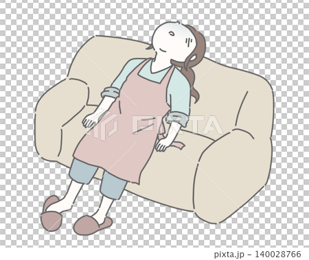 一位家庭主婦靠在沙發上,動彈不得。 一位家庭主婦靠在沙發上,動彈不得。 140028766