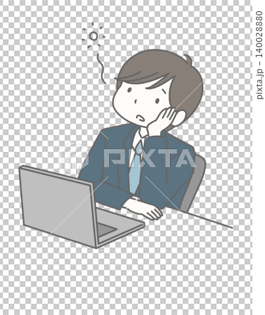 一個身穿西裝的男人茫然地盯著電腦螢幕。 一個身穿西裝的男人茫然地盯著電腦螢幕。 140028880