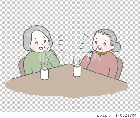 Grandmothers chatting while drinking tea 140028884