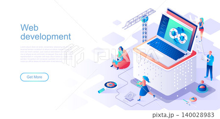 Web development landing page vector template. Program usability and performance website header UI layout with isometric illustration. Fullstack app engineering, devops web banner isometry concept Web development landing page vector template. Program usability and performance website header UI layout with isometric illustration. Fullstack app engineering, devops web banner isometry concept 140028983