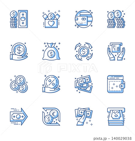 Money, banking service linear vector icons set. Dollar and euro exchange, payman contour symbols isolated pack. Cash in human hands, payment, wallet thin line illustrations collection Money, banking service linear vector icons set. Dollar and euro exchange, payman contour symbols isolated pack. Cash in human hands, payment, wallet thin line illustrations collection 140029038