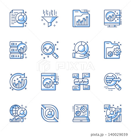 Data analytics linear vector icons set. Statistics research, charts and graphs analyzing contour symbols isolated pack. Lead generation, marketing funnel thin line illustrations collection Data analytics linear vector icons set. Statistics research, charts and graphs analyzing contour symbols isolated pack. Lead generation, marketing funnel thin line illustrations collection 140029039