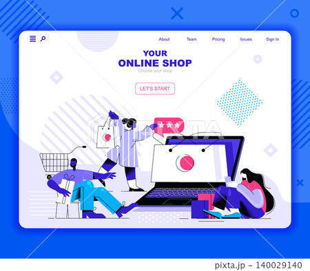 Online shopping landing page vector template. Fashion boutique, clothes and garment store website header UI layout with flat illustration. Grocery and consumerism web banner flat concept 140029140
