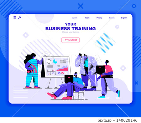 Business training landing page vector template. Coaching session with mentor website header UI layout with flat illustration. Seminar for employees and executives web banner flat concept Business training landing page vector template. Coaching session with mentor website header UI layout with flat illustration. Seminar for employees and executives web banner flat concept 140029146