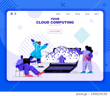 Cloud computing landing page vector template. Data and info storage website header UI layout with flat illustration. Database server, hosting infrastructure web banner flat concept Cloud computing landing page vector template. Data and info storage website header UI layout with flat illustration. Database server, hosting infrastructure web banner flat concept 140029150