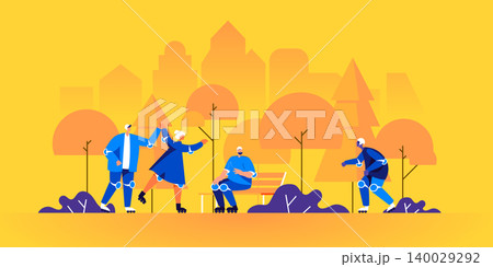 Funny men and women roller skating in park. People on roller skates performing recreational outdoor activity or sports exercise. Roller skaters on city street. Flat cartoon vector illustration. Funny men and women roller skating in park. People on roller skates performing recreational outdoor activity or sports exercise. Roller skaters on city street. Flat cartoon vector illustration. 140029292