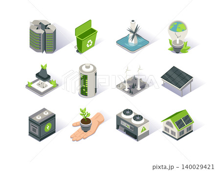 Clean energy isometric icon set. Ecology environment and electricity generation. Alternative sources, wind and solar energy production, tidal power station. Renewable energy sources 3d vector isometry Clean energy isometric icon set. Ecology environment and electricity generation. Alternative sources, wind and solar energy production, tidal power station. Renewable energy sources 3d vector isometry 140029421