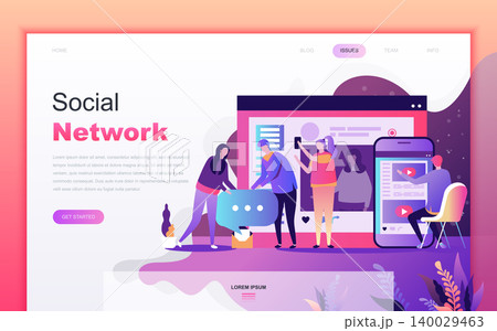 Modern flat cartoon design concept of Social Network for website and mobile app development. Landing page template. Decorated people character for web page or homepage. Vector illustration. Modern flat cartoon design concept of Social Network for website and mobile app development. Landing page template. Decorated people character for web page or homepage. Vector illustration. 140029463