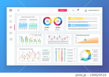 Dashboard admin panel vector design template with infographic elements, chart, diagram, info graphics. Website dashboard for ui and ux design web page. Vector illustration. Dashboard admin panel vector design template with infographic elements, chart, diagram, info graphics. Website dashboard for ui and ux design web page. Vector illustration. 140029510