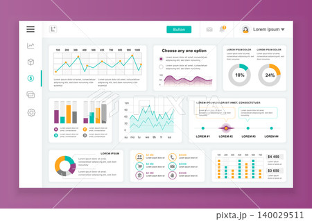Dashboard admin panel vector design template with infographic elements, chart, diagram, info graphics. Website dashboard for ui and ux design web page. Vector illustration. Dashboard admin panel vector design template with infographic elements, chart, diagram, info graphics. Website dashboard for ui and ux design web page. Vector illustration. 140029511