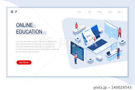 Online education isometric landing page. Distance learning, online webinar, professional seminars and courses. Digital technology and devices. Busy people in work situation 3d vector isometry. Online education isometric landing page. Distance learning, online webinar, professional seminars and courses. Digital technology and devices. Busy people in work situation 3d vector isometry. 140029543