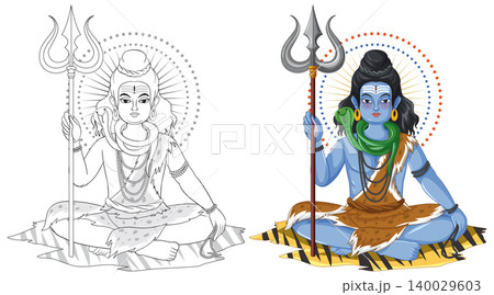 Hindu Deity Shiva Vector Illustration in Color and Line Art Hindu Deity Shiva Vector Illustration in Color and Line Art 140029603