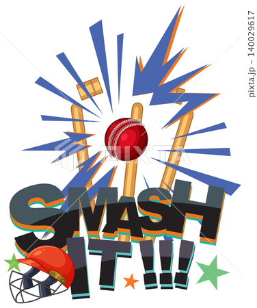 Cricket Ball Hitting Stumps with Smash It Text Illustration Cricket Ball Hitting Stumps with Smash It Text Illustration 140029617