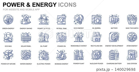 Simple Set Power Industry and Energy Line Icons for Website and Mobile Apps. Contains such Icons as Solar Panel, Eco Energy, Power Plant. Conceptual color line icon. Vector pictogram pack. Simple Set Power Industry and Energy Line Icons for Website and Mobile Apps. Contains such Icons as Solar Panel, Eco Energy, Power Plant. Conceptual color line icon. Vector pictogram pack. 140029698