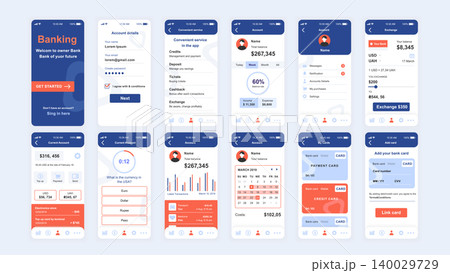 Set of UI, UX, GUI screens Banking app flat design template for mobile apps, responsive website wireframes. Web design UI kit. Banking Dashboard. Set of UI, UX, GUI screens Banking app flat design template for mobile apps, responsive website wireframes. Web design UI kit. Banking Dashboard. 140029729