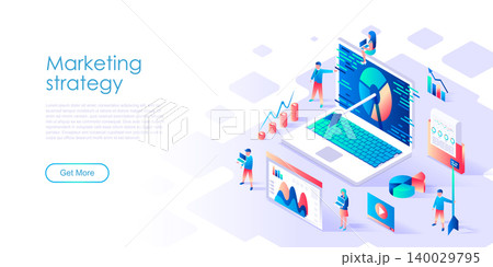 Modern flat design isometric concept of Marketing Strategy for banner and website. Isometric landing page template. Business analysis, content strategy and management concept. Vector illustration. 140029795