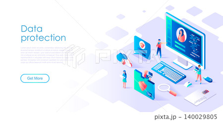 Modern flat design isometric concept of Data Protection for banner and website. Isometric landing page template. Credit card check and software access data as confidential. Vector illustration. 140029805