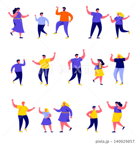 Set of flat people dancing parents with kids characters. Bundle cartoon people happy children dad and mom dance family isolated on white background. Vector illustration in flat modern style. Set of flat people dancing parents with kids characters. Bundle cartoon people happy children dad and mom dance family isolated on white background. Vector illustration in flat modern style. 140029857
