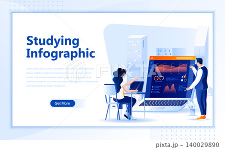 Studying infographic flat web page design template of homepage or header images decorated people for website and mobile website development. Flat landing page template. Vector illustration. Studying infographic flat web page design template of homepage or header images decorated people for website and mobile website development. Flat landing page template. Vector illustration. 140029890