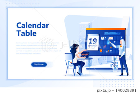 Calendar table flat web page design template of homepage or header images decorated people for website and mobile website development. Flat landing page template. Vector illustration. Calendar table flat web page design template of homepage or header images decorated people for website and mobile website development. Flat landing page template. Vector illustration. 140029891
