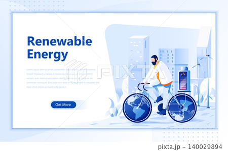 Renewable energy flat web page design template of homepage or header images decorated people for website and mobile website development. Flat landing page template. Vector illustration. 140029894