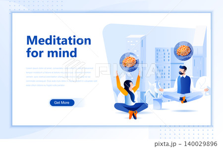 Meditation for mind flat web page design template of homepage or header images decorated people for website and mobile website development. Flat landing page template. Vector illustration. Meditation for mind flat web page design template of homepage or header images decorated people for website and mobile website development. Flat landing page template. Vector illustration. 140029896
