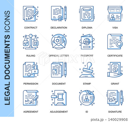 Thin Line Legal Documents Related Vector Icons Set for Website and Mobile Site and Apps. Outline icons design. Contains such Icons as Declaration, Permission, Grant and more. Linear Pictogram Pack. Thin Line Legal Documents Related Vector Icons Set for Website and Mobile Site and Apps. Outline icons design. Contains such Icons as Declaration, Permission, Grant and more. Linear Pictogram Pack. 140029908