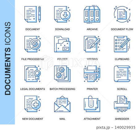 Thin Line Document Related Vector Icons Set for Website and Mobile Site and Apps. Outline icons design. Contains such Icons as Batch Processing, Legal Documents and more. Linear Pictogram Pack. 140029935
