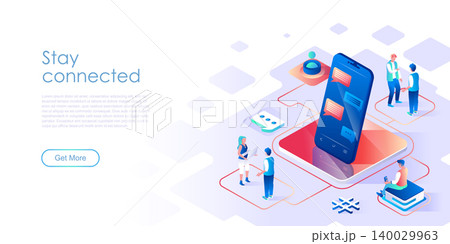 Stay connected isometric landing page vector template 140029963