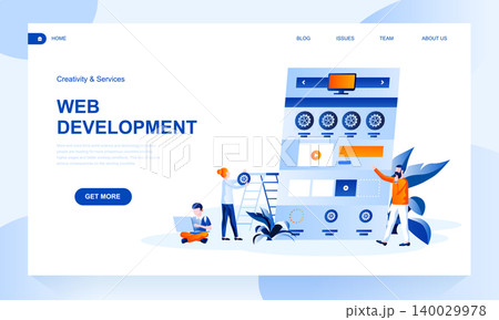 Web development vector landing page template with header. Programme engineering web banner, homepage with flat illustrations 140029978