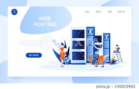 Web hosting vector landing page template with header. Website banner, homepage design with flat illustrations 140029992