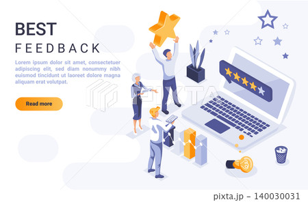 Best feedback landing page vector template with isometric illustration. Customer satisfaction rating homepage interface layout with isometry. Service quality evaluation 3d webpage design Best feedback landing page vector template with isometric illustration. Customer satisfaction rating homepage interface layout with isometry. Service quality evaluation 3d webpage design 140030031