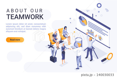 About our teamwork landing page vector template with isometric illustration. Office team cooperation and communication homepage interface layout with isometry. Business partnership 3d webpage design About our teamwork landing page vector template with isometric illustration. Office team cooperation and communication homepage interface layout with isometry. Business partnership 3d webpage design 140030033