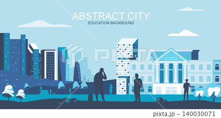 Vector illustration in simple flat style - university, college campus with students - abstract horizontal banner and education background with copy space for text - header image for landing page. Vector illustration in simple flat style - university, college campus with students - abstract horizontal banner and education background with copy space for text - header image for landing page. 140030071