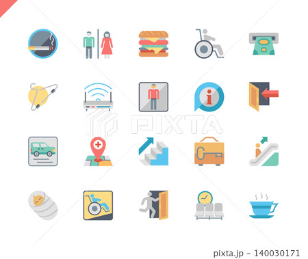 Simple Set Public Navigation Flat Icons for Website and Mobile Apps. Contains such Icons as Staircase, Cloakroom, Elevator, Exit, Taxi, Elevator. 48x48 Pixel Perfect. Vector illustration. Simple Set Public Navigation Flat Icons for Website and Mobile Apps. Contains such Icons as Staircase, Cloakroom, Elevator, Exit, Taxi, Elevator. 48x48 Pixel Perfect. Vector illustration. 140030171
