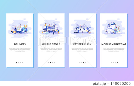 Onboarding screens user interface kit for mobile app templates concept. Modern user interface UX, UI screen template for mobile smart phone or responsive web site. Vector illustration flat design. 140030200