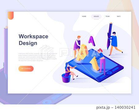 Landing page template of open workspace and coworking. 3D isometric concept of web page design for website and mobile website. Vector illustration. Landing page template of open workspace and coworking. 3D isometric concept of web page design for website and mobile website. Vector illustration. 140030241