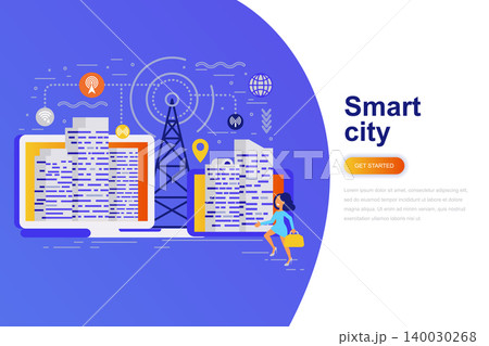Smart city modern flat concept web banner with decorated small people character. Landing page template. Smart city modern flat concept web banner with decorated small people character. Landing page template. 140030268